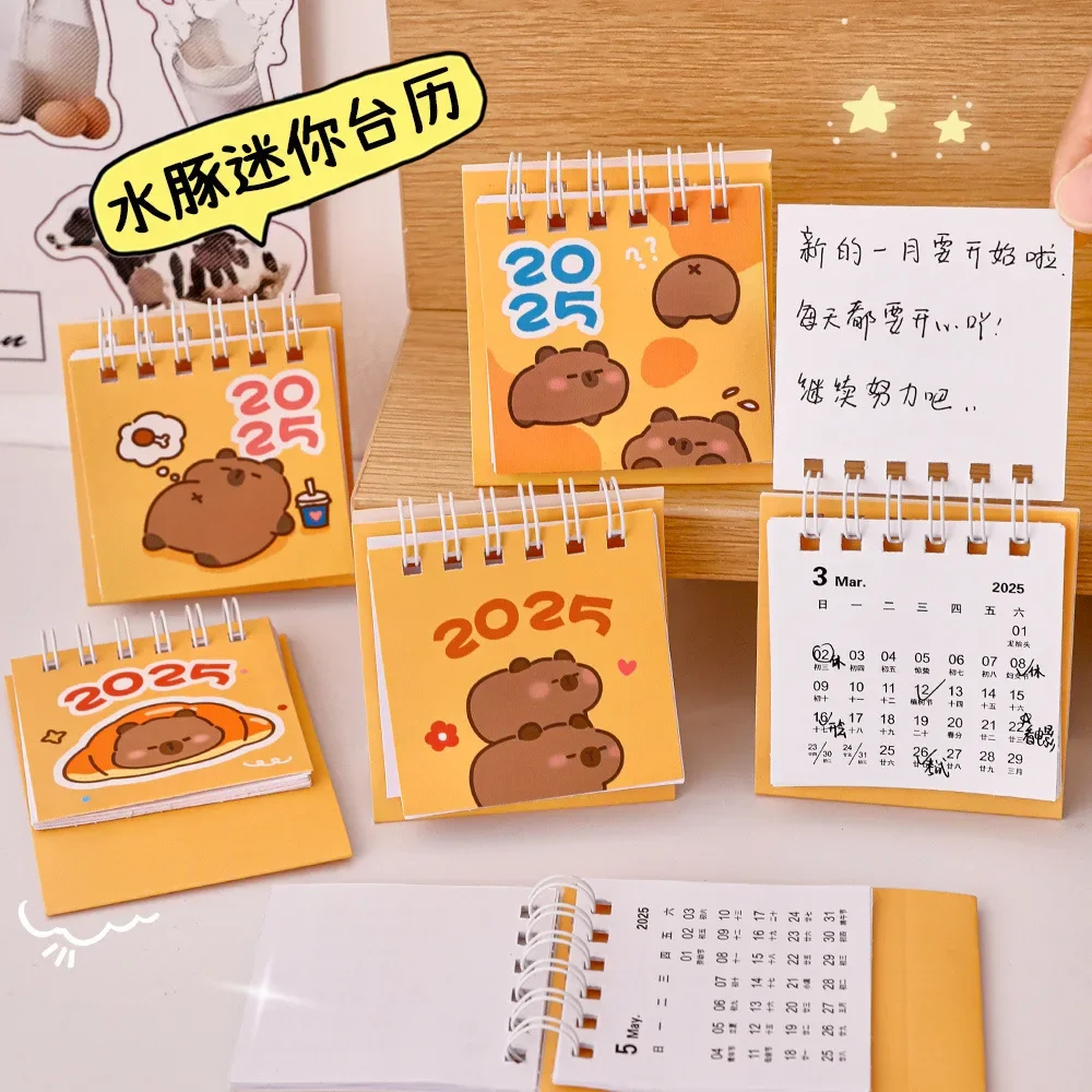 Mini calendario de escritorio pequeño Kawaii, julio de 2025, a diciembre de 2025, calendario de cartón portátil de bolsillo, Plan perforado,