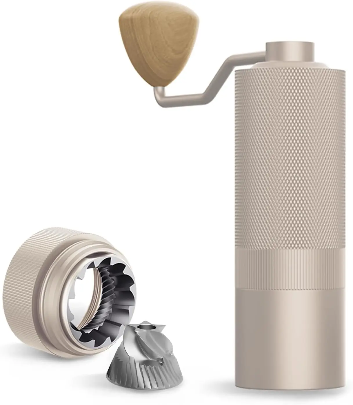 

Manual Coffee Grinder with Stainless Steel Burr, Adjustable Settings for French Press and Pour Over, Silver