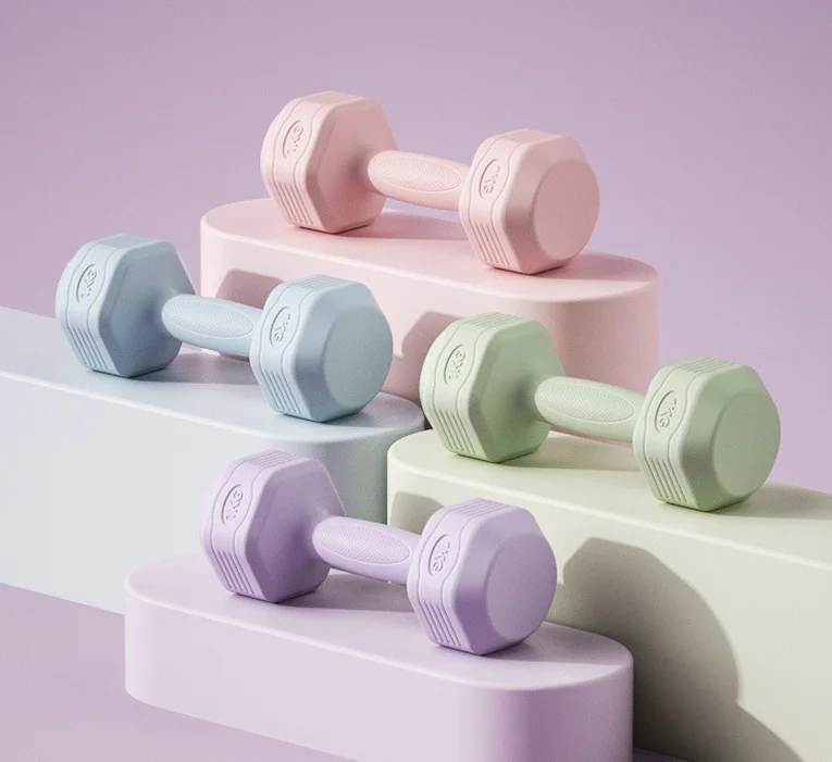 دمبل 1 كجم للنساء، معدات اللياقة البدنية المنزلية، قضبان سداسية للأطفال، تدريب عضلات الذراع، اليوغا، الحديد المطلي بالمطاط