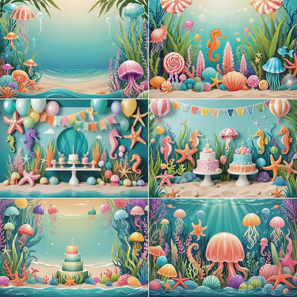 

MOON.QG Mermaid Birthday Decoration Background Custom Personalized Children Party Photo Backdrop Studio Photography Accessories