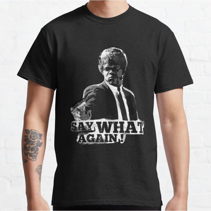 

80s vintage movie Pulp fiction Say What Again! Short-sleeve crewneck T-shirt for men large size Adult Tops S-6xl