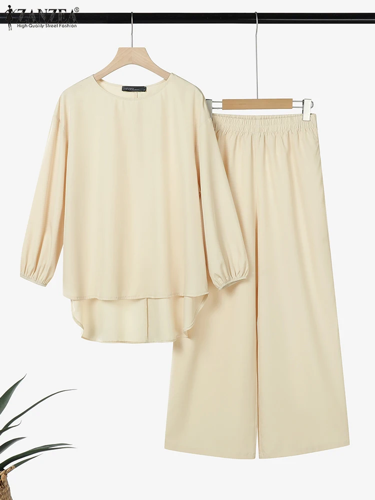 ZANZEA カジュアルルーズセット レディース 無地ブラウス ロングパンツ ファッションOLワークスーツ 2025 カジュアル outfits パンツマッチングセット S-3XL