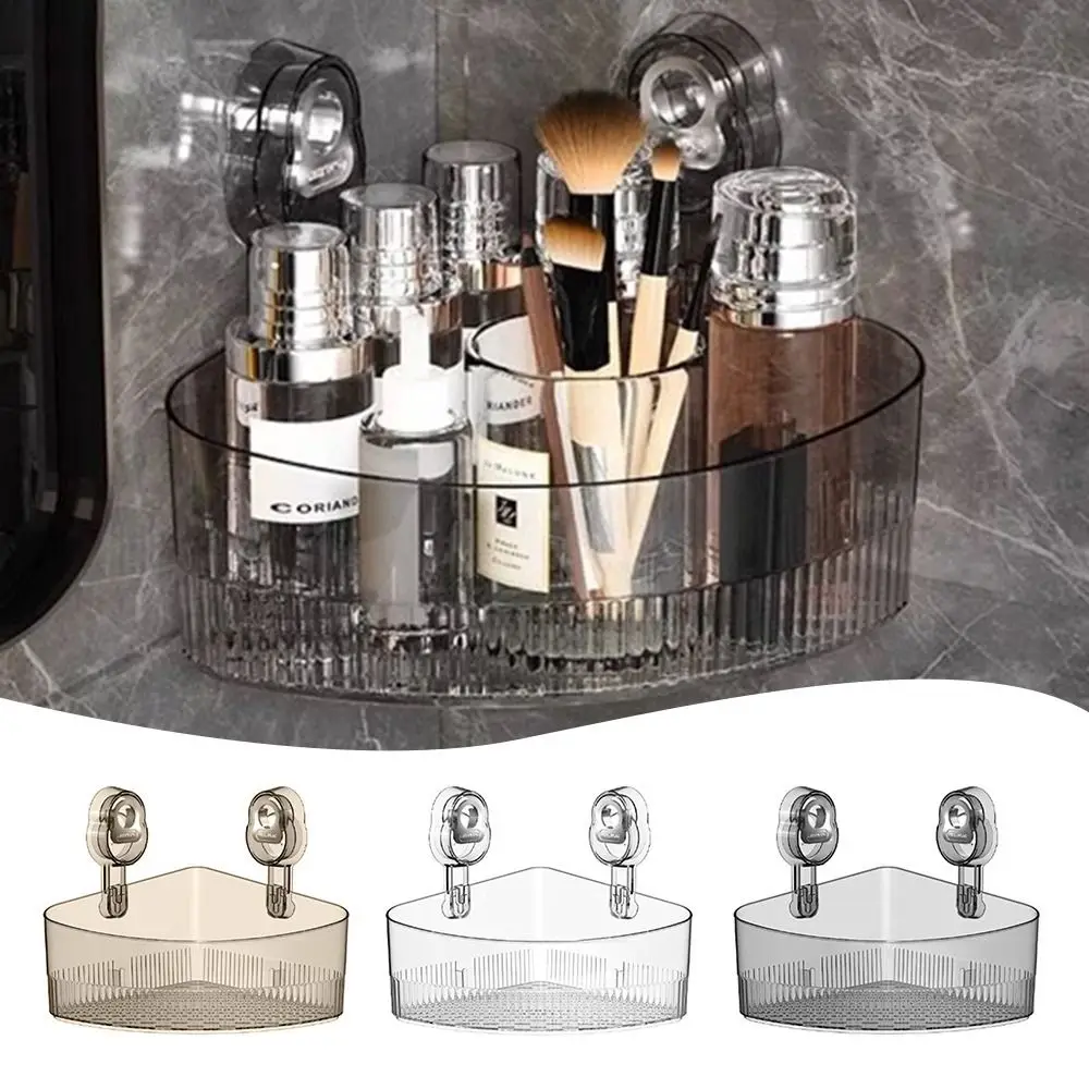 

No Drill Corner Shower Rack with Towel Bar Hook Wall Mounted Suction Cup Bathroom Shelf Triangular Toilet Storage Rack