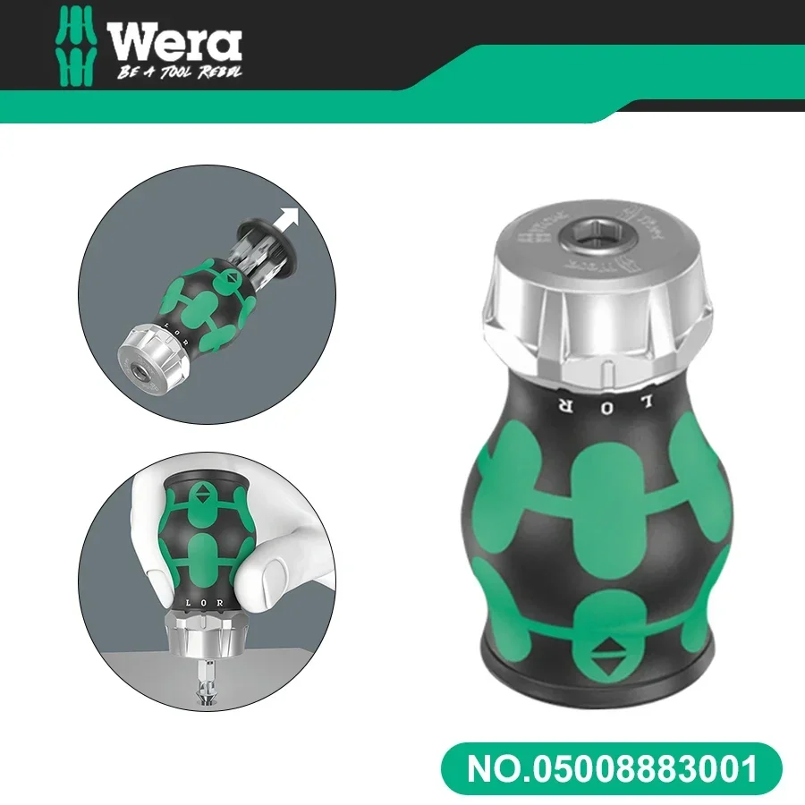 WERA NO.05008883001 KK RA 70mm Mini Integrated Portable Ratchet Short Handle Screwdriver with 1/4