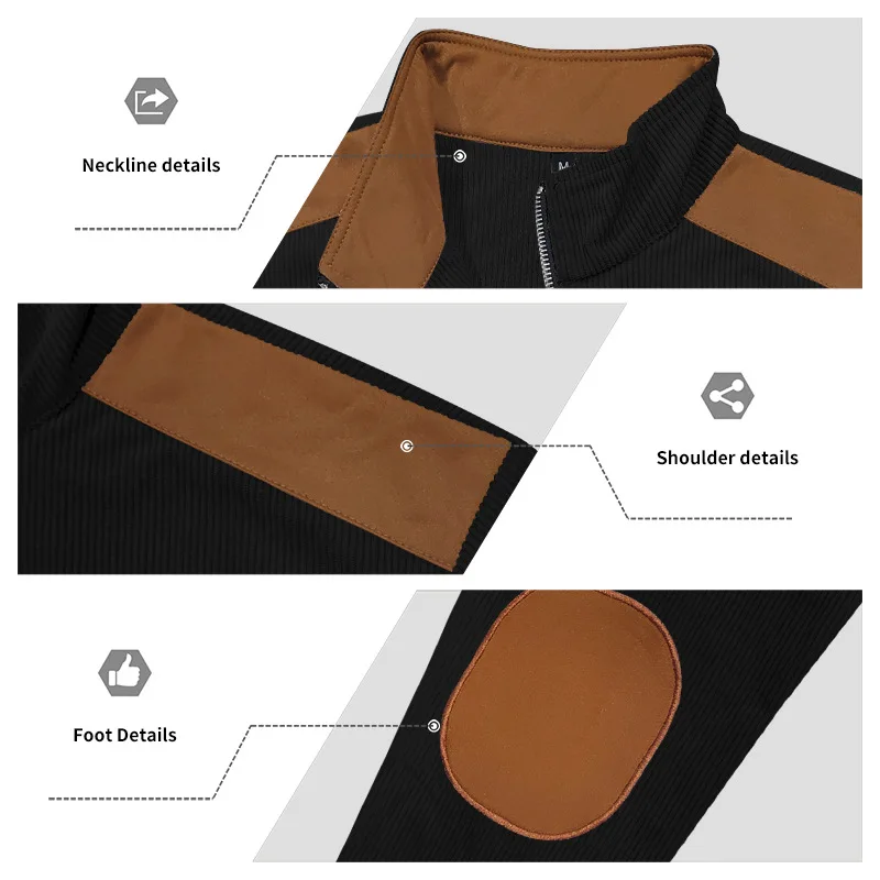 Herren Stehkragen Cordjacke, Farbblock-Design, Reißverschluss-Mantel, Retro, Locker Geschnitten, Lässig, Langarm, Herbst-Winter, Alltag, Streetwear – Detail 28
