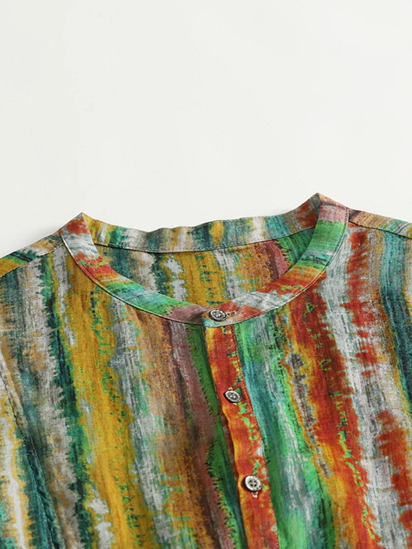 캐주얼 코튼 린넨 큰 사이즈 여성용 중간 길이 싱글 버튼 스탠드 칼라 롱 슬리브 오픈 가디건 탑 컬러 블록...