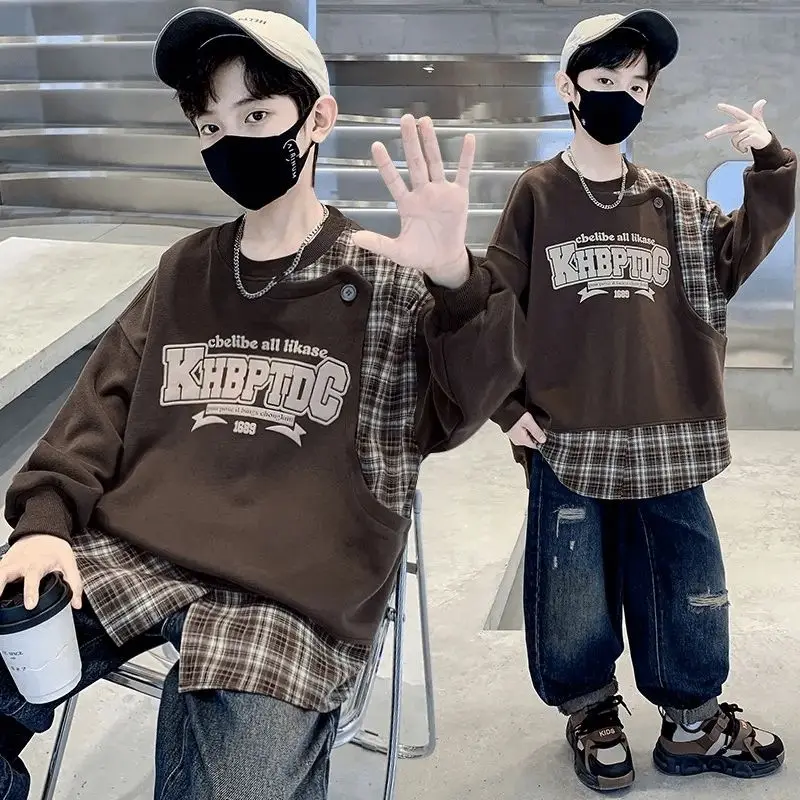 

Boys' Middle/Big Kids Spring/Autumn 2025 New Arrival Street-Style Stylish Trendy Crewneck Sweatshirt