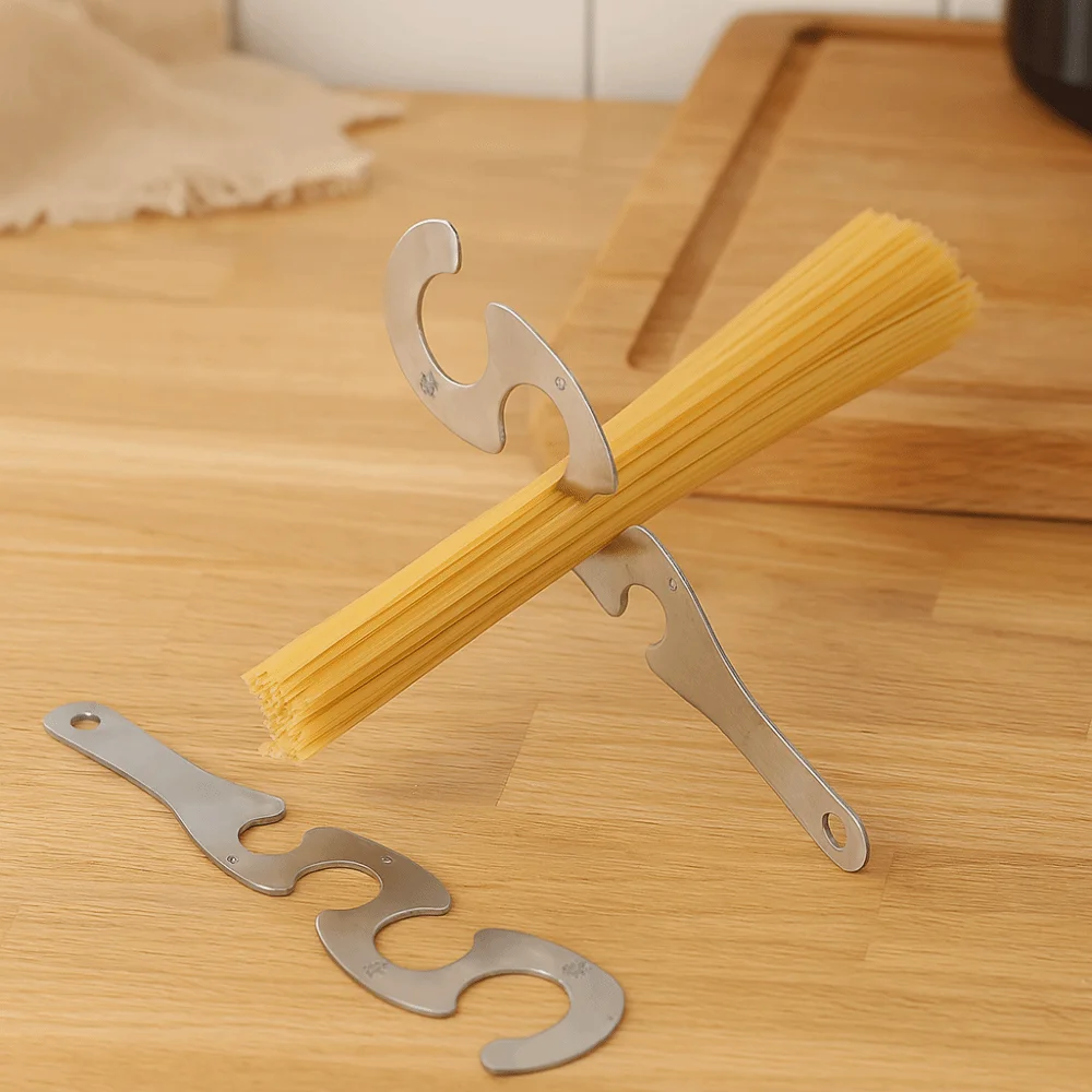 4 Holes Spaghetti Measurer Stainless Steel Easy Clearing Pasta Measuring Scale S Shaped Portable Pasta Noodle Measure for Home