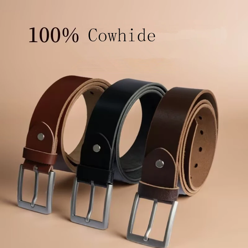 DUGARY Men vintage Leather Belt Metal simplicity Business Fashion Classic brand first layer Cowskin Waist Strap Jeans Men Belt