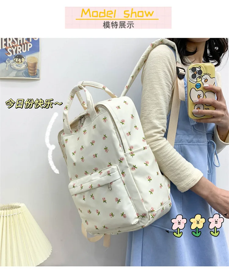 (Please leave a message for customer service) Embroidery customization DIY graphics and text, floral backpack