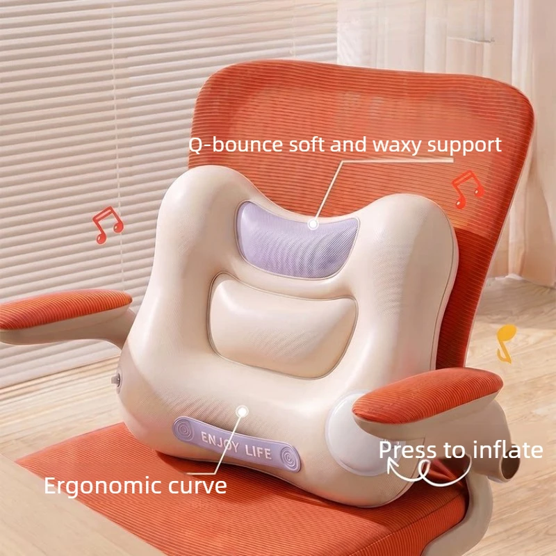 Office Inflatable Lumbar Pillow Airplane Long‑Distance Back Support Cushion Portable Waist Rest Pad Travel Relief Accessory