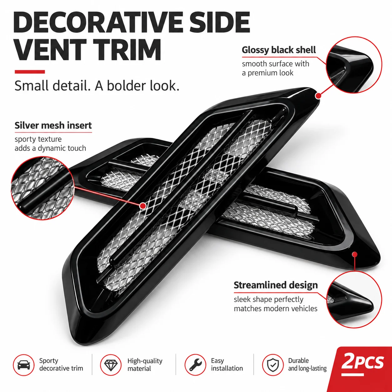 2pcs Air Side Strip Inlet for Car for Classic Jetta Intake Capo Waterproof Outlet Auto Tuning Supplies Shark Jl Hood Accessories