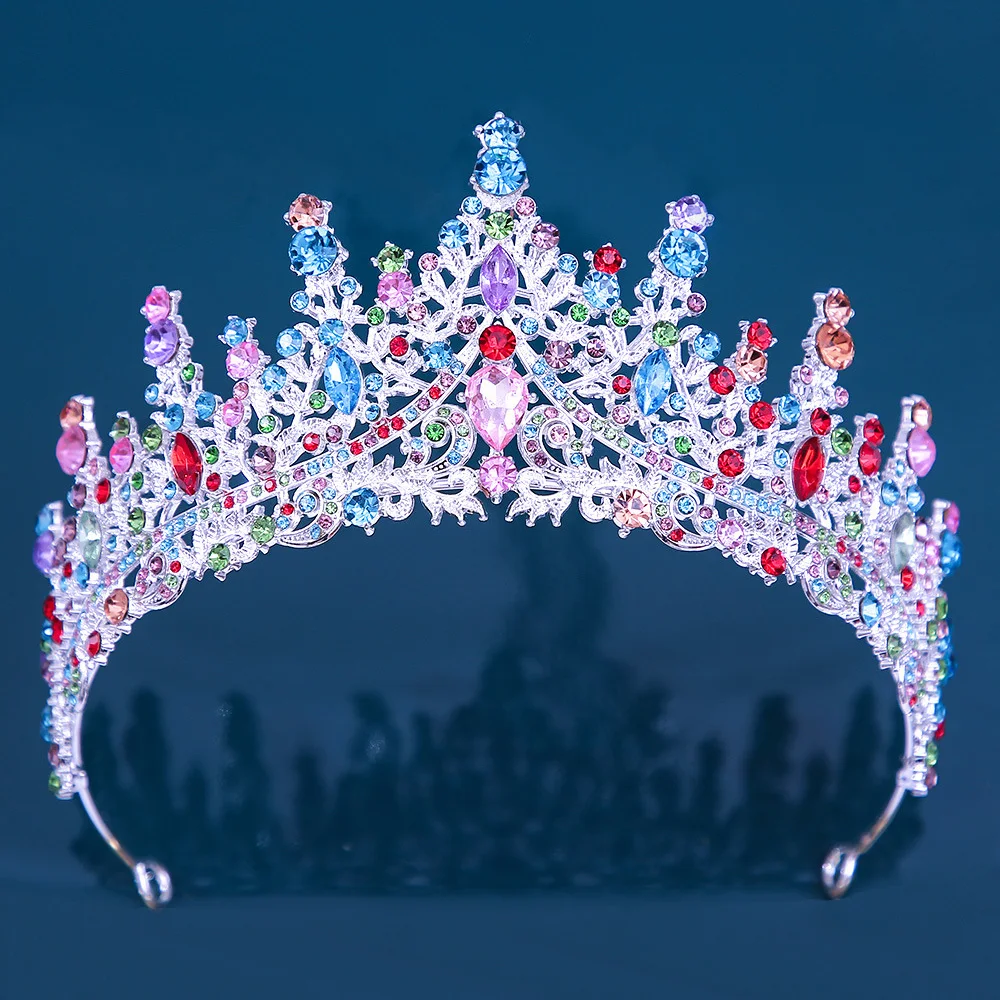 Baroque Bronze Colorful Jelly Crystal Crown Headband Royal Queen Tiaras Party Wedding Hair Accessories Rhinestone Pageant Diadem image 4