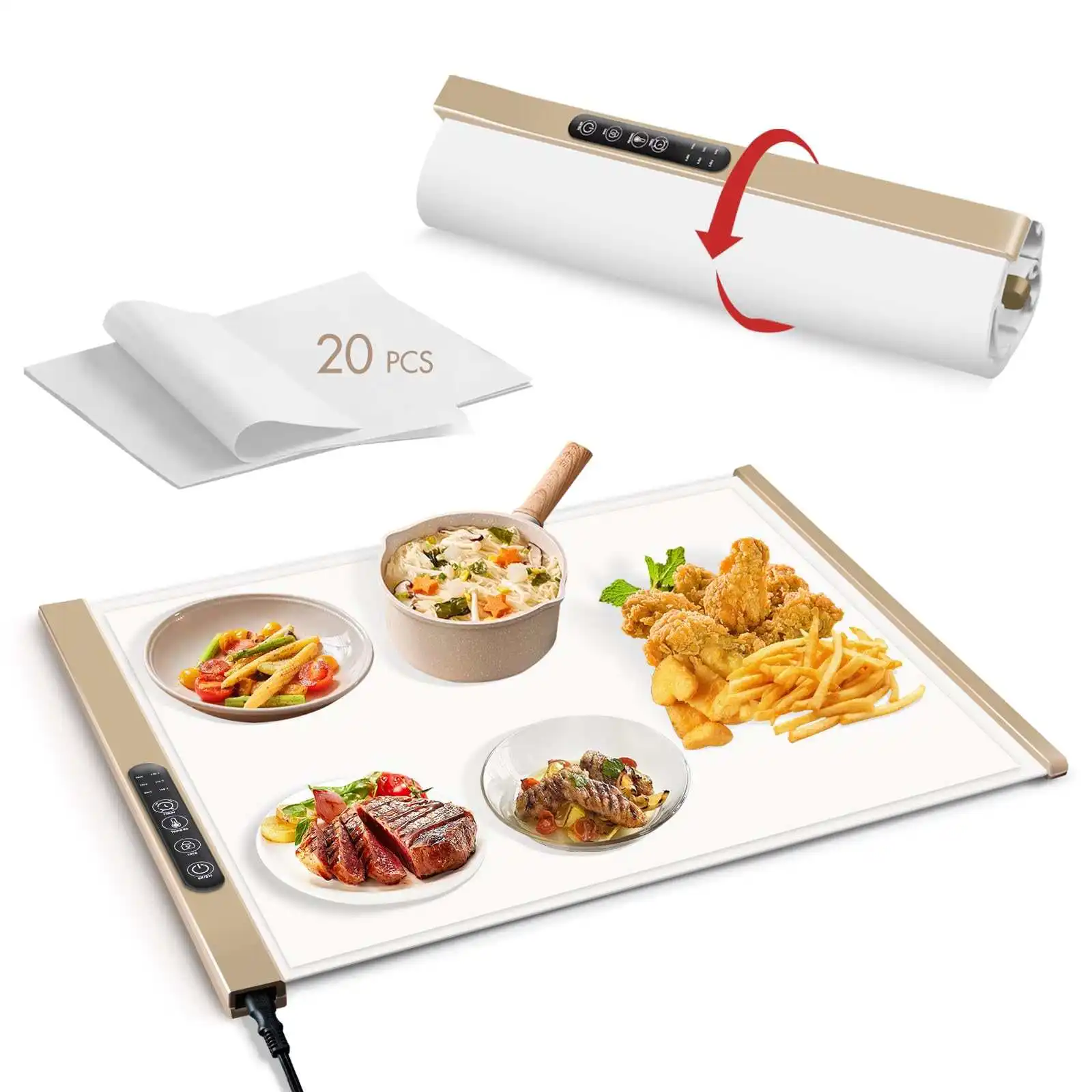 

Foldable Electric Warming Tray - 3-Temp Setting Food Warmer w/ Fast Even Heating, Portable Heating Mat