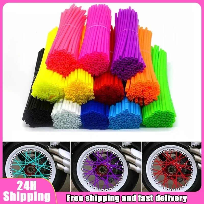 72Pcs Motorcycle Wheel Spoked Protector Wraps Rims Skin Trim Covers Pipe For Motocross Bicycle Bike Cool Accessories 11 Colors