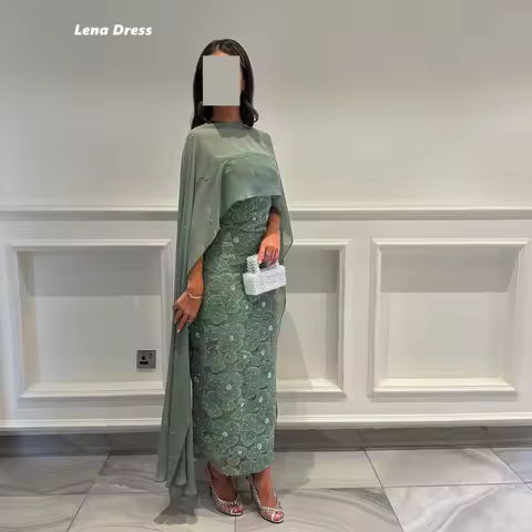 Lena Custom Made Prom Dresses 2025 Luxury Evening Dress Woman Shawl Mermaid Flower Lace Ball Gown Dress Green Robe Soiree Party