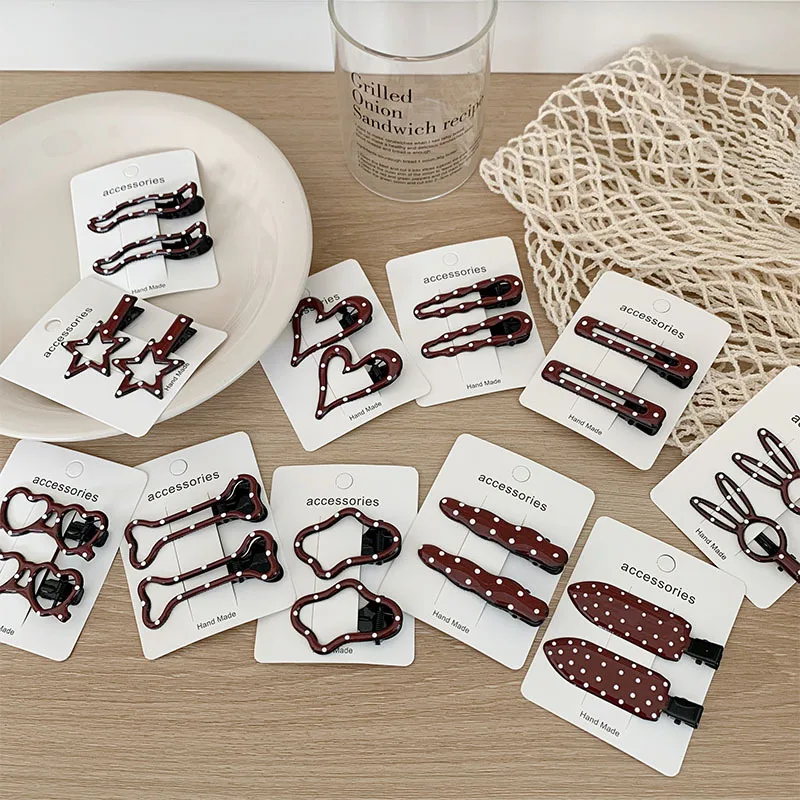 

Cute Oil Dripping Metal Polka Dot Duckbill Hair Clips Red Stylish Side Bangs Barrettes All Match Non Slip Hair Decor for Girls