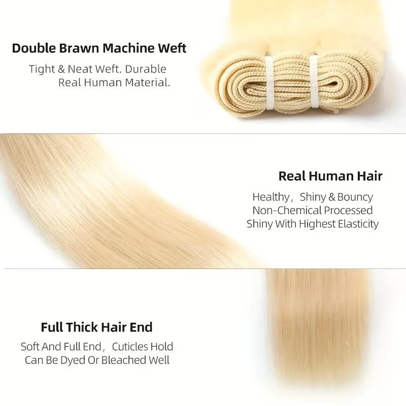 Glattes 613 Blondes Haar 1/3/4 Brasilianische Haarbündel Glattes Remy Echthaar-Tressen 26 28 30 32 34 36 38 40 Zoll Bündel – Detail 6