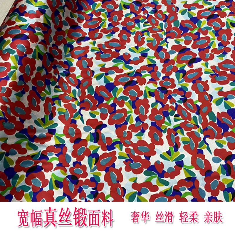 

White Background Red Wide High-End Silk Forged Cloth Dress Shirt Cheongsam Pajamas Clothing Fabric
