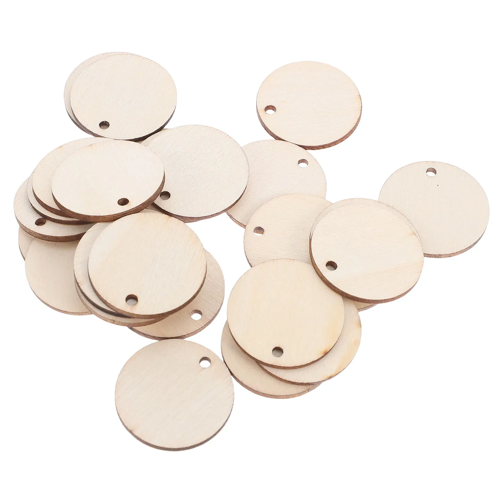

50pcs 3Cm Wooden Slice With Hole Round Wood Piece For Diy Craft Unfinished Wooden Slice Scrapbooking Home Decoration Party