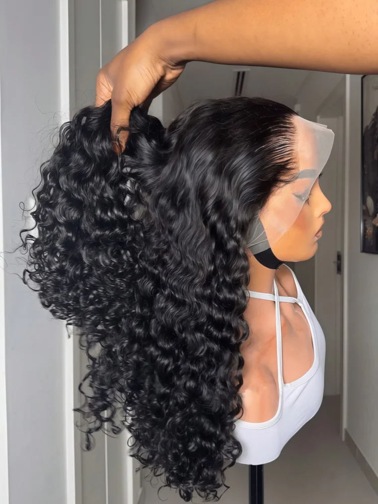 40/42 Inch Deep Wave Real Human Hair Wig, 200 Density, 13x6 & 13x4 HD Transparent Lace Wig, Pre Plucked Natural Hairline, Natural Black, Natural Realistic Look, Easy To Wear, Suitable For All Ladies, Clearance Sale