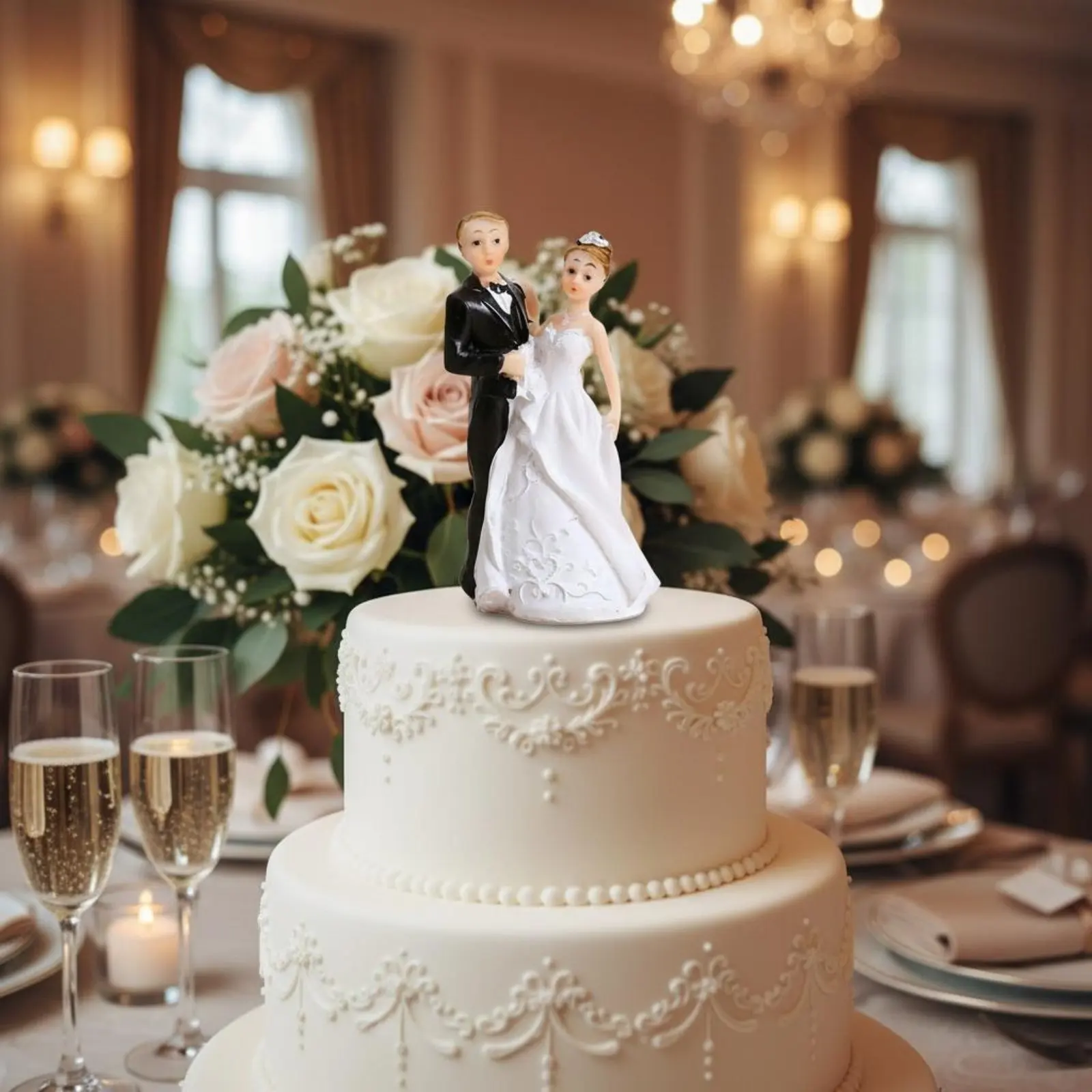Bride and Groom Cake Topper European Design Resin Couple Figurine Romantic Cake Decoration Detailed Craftsmanship