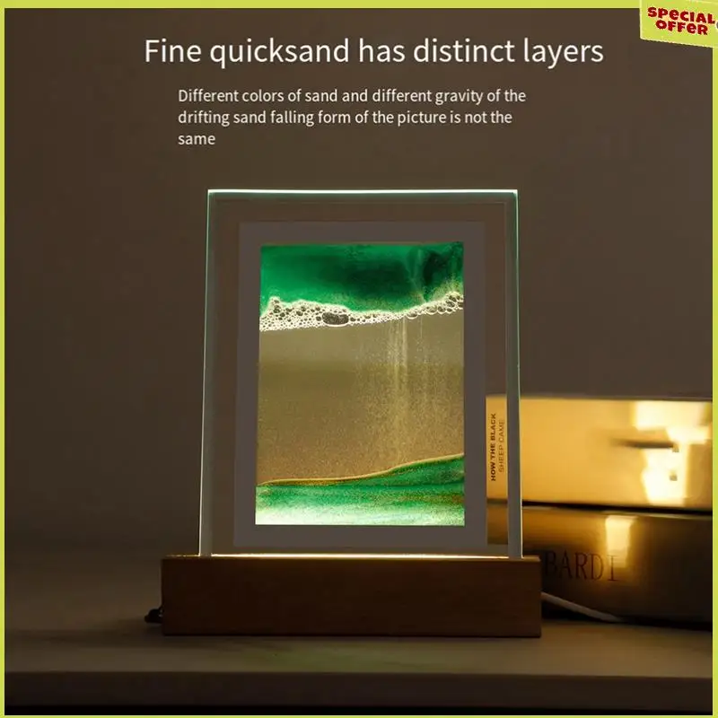 A34R Sand Art Moving Night Lamp Craft Quicksand 3D Landscape Flowing Sand Picture Hourglass Gift LED Table Night Light