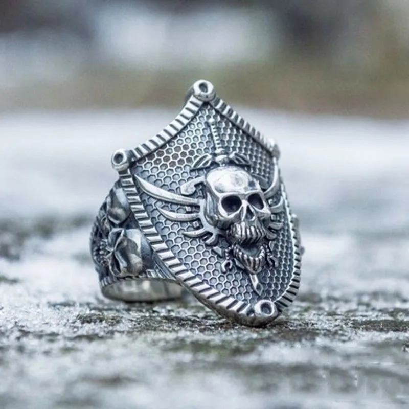 Men's Vintage Skull Knight Shield Ring Punk Paladin Shield Ring Ornament Party Gift