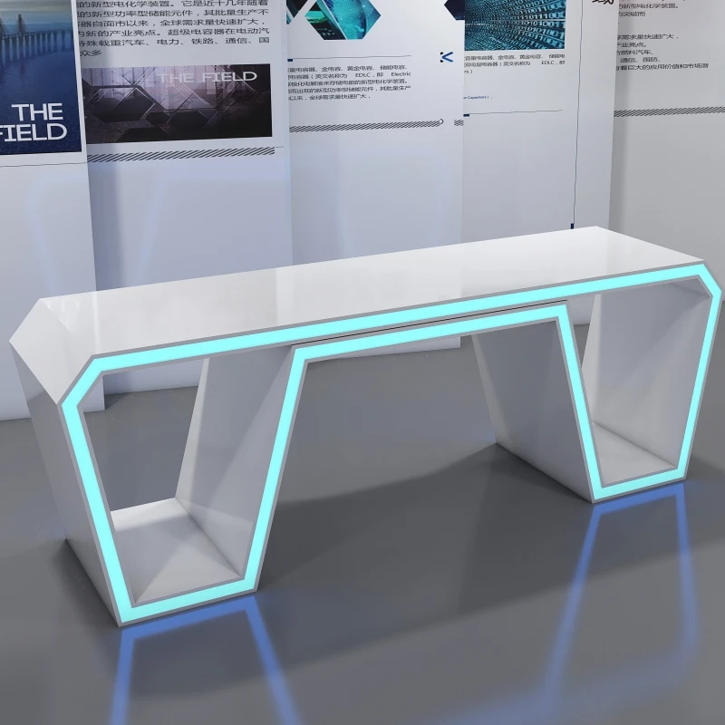

Special-shaped paint exhibition hall display stand, technological product display case, luminous experience table, glass