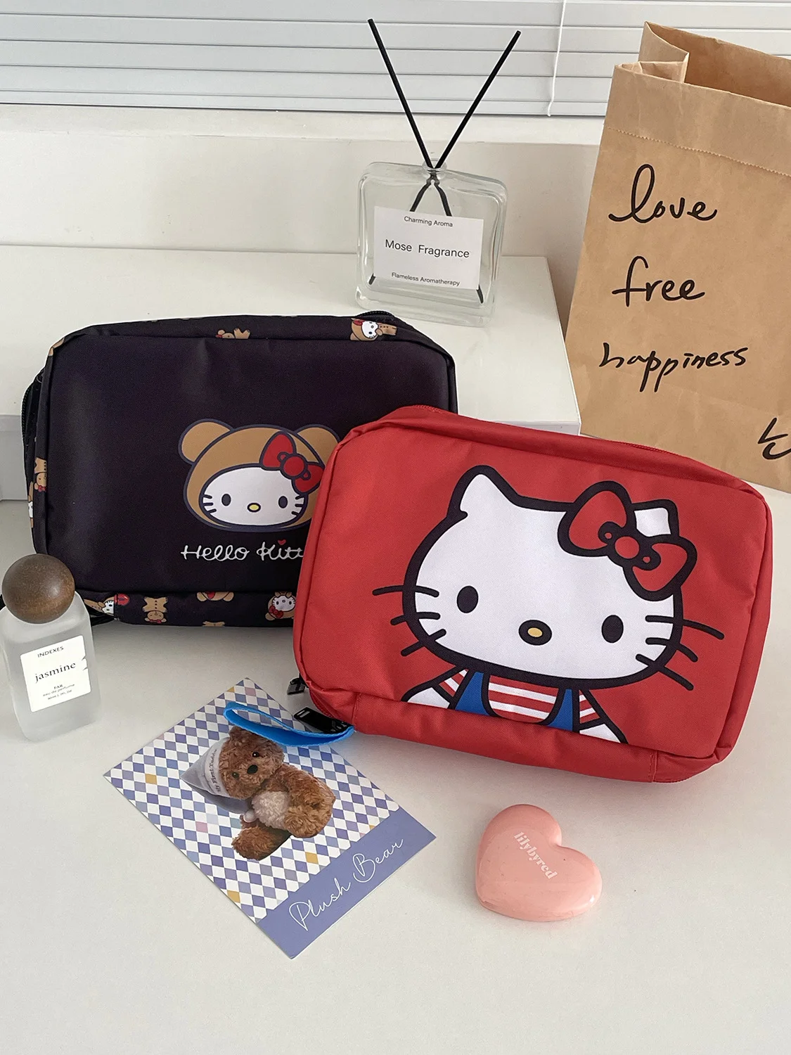 YT Multi-layer Practical Storage Bag for Students, Travel Portable Toiletry Bag, Hello Kitty Foldable Hanging Makeup Bag