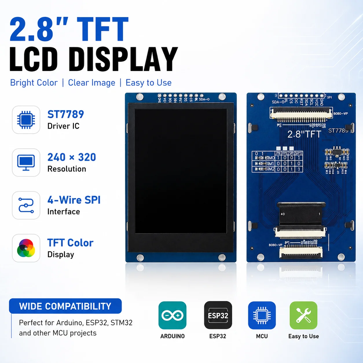 2.8'' TFT LCD Display Module 240x320 ST7789 SPI Interface Color Screen for Arduino ESP32 STM32 MCU