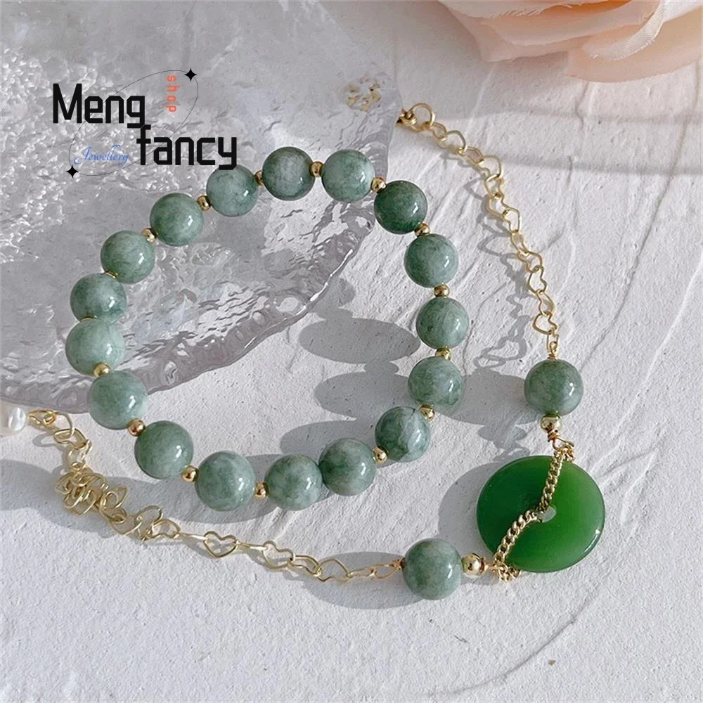 

New Natural Jade Stone Style Retro Peace Buckle String Hand Blue Stone Pearl Bracelet Simple Popular High-grade Fashion Jewelry