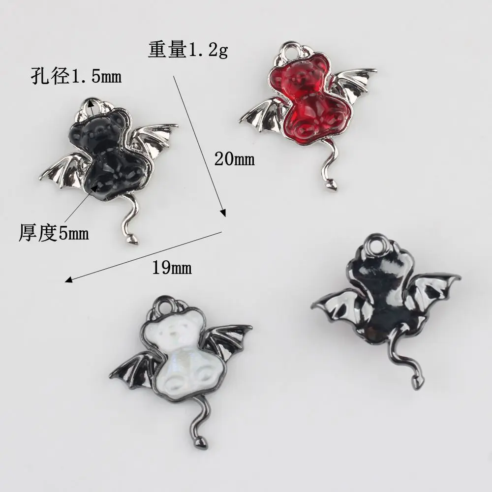 10Pcs/lot Simple Alloy Resin Inlay Bear Pendant with Demon Wings DIY Jewelry Making Findings