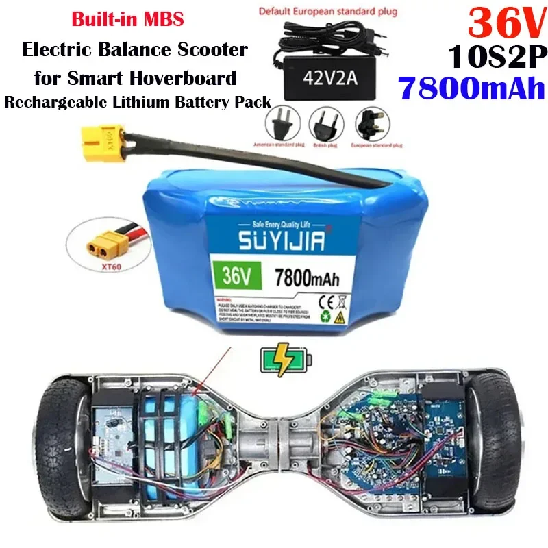 Genuine 36V 78Ah 10s2p 18650 Battery Pack Rechargeable Li-ion Battery for Electric Self-Balancing Scooter Unicycle HoverBoard