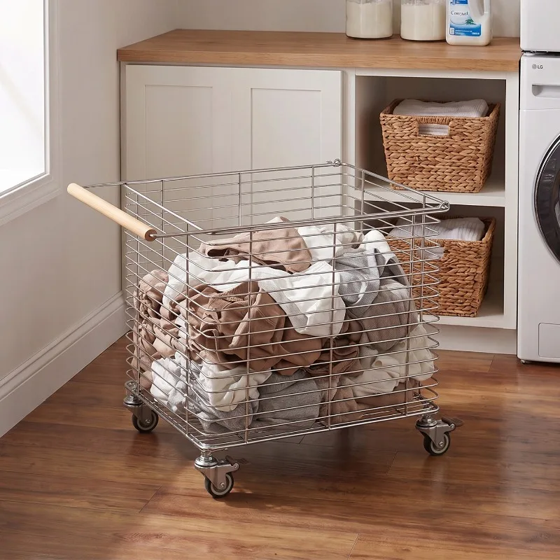 304 Stainless Steel Laundry Hamper Divided Garment Basket Practical Dirty Clothes Organizer Pull‑out Storage Rack for Bathroom