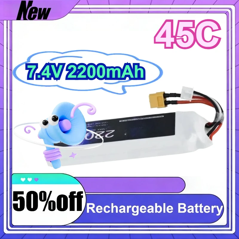 

45C 2S 7.4V 2200mAh Lipo Battery with XT60U Plug for Quad RC FPV Airplane Drone Racing Hobby