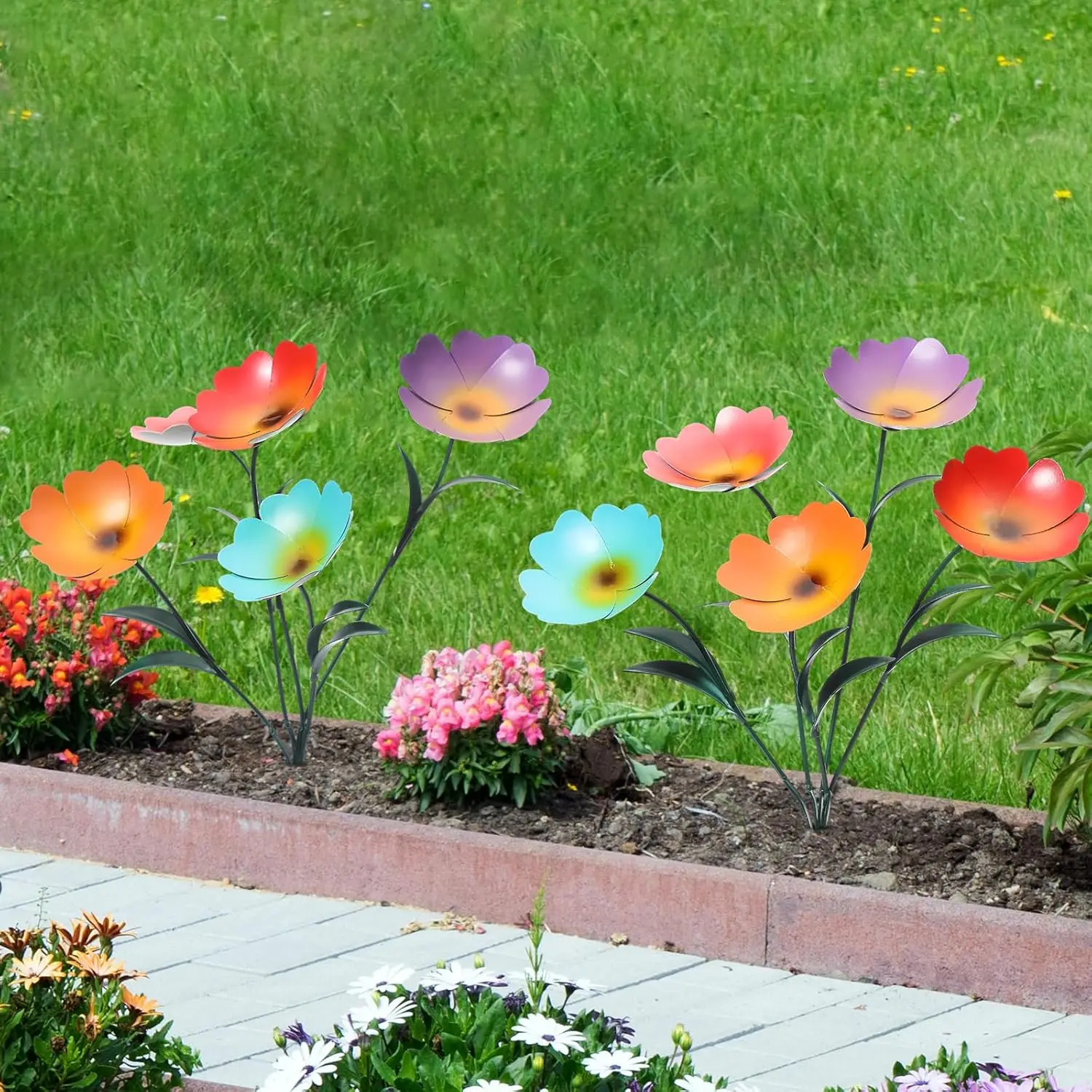 

2 Pack Metal Flowers for Outdoor, Decorative Garden Stakes Yard Art, Outdoor Spring Garden Stake Summer Decor Bouquet of Poppy F