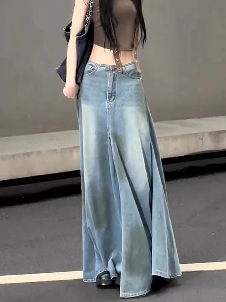 

Ретро джинсовая юбка женская, приталенная, плиссированная, весенняя, с низкой талией, длинная, винтажная, облегающая, А-силуэт, миди