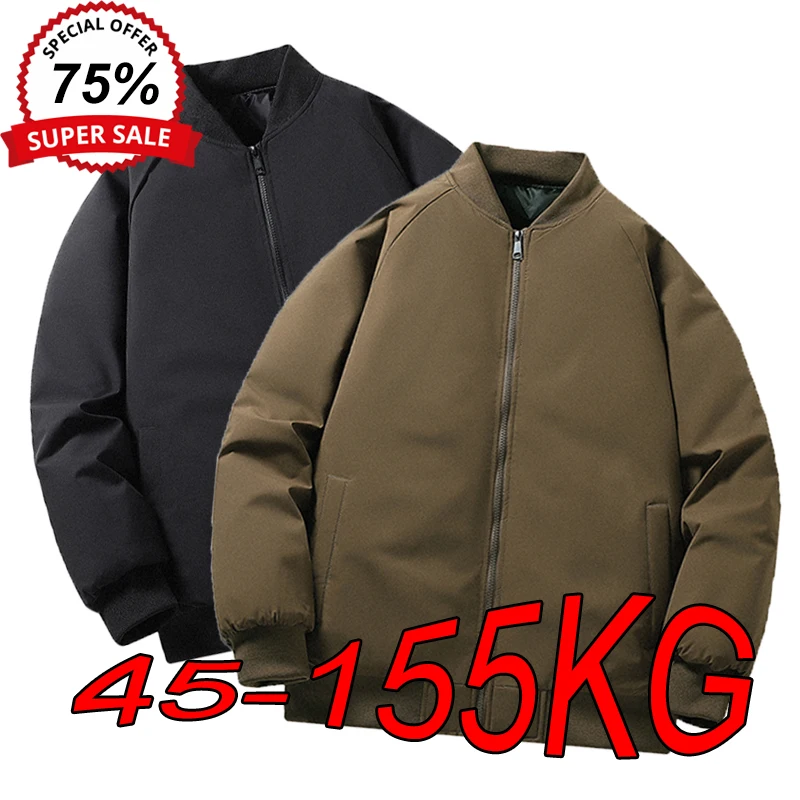 Large Size M-8XL Warm Cotton Coats Men's Winter New Baseball Collar Thick Loose Oversize Solid Color Zipper Long-sleeved Jackets