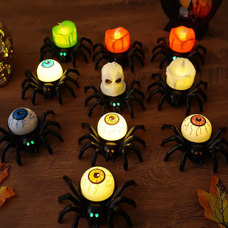 12pcs Halloween pumpkin lanterns funny spider candle lights atmosphere holiday decoration props led ornaments holiday gifts