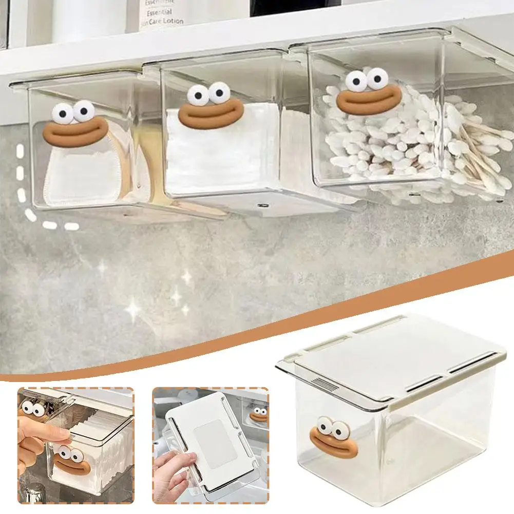 Acrylic Pull Out Makeup Organizer Cotton Swab Cosmetics Storage Box Under Cabinet Space Saving Pad Holder Vanity Desktop Case