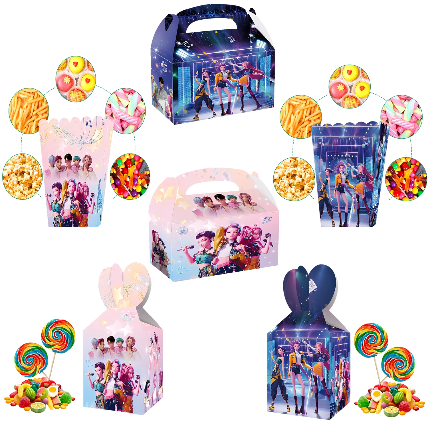 

12/24/36pcs k-pop Demon Hunters Theme Birthday Party Decorations set Popcorn box Candy box for Girls Baby Shower Supplies