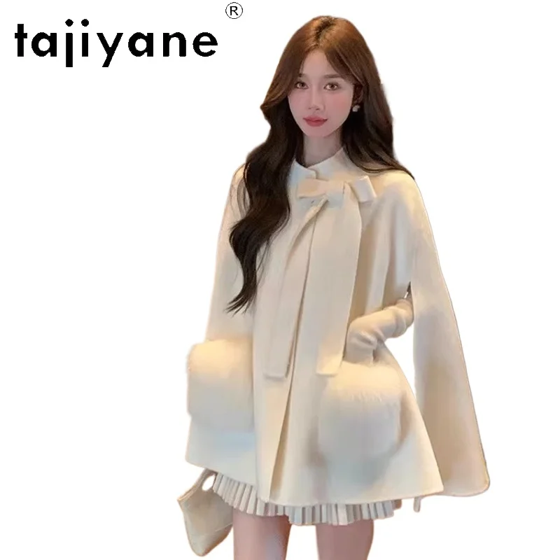 

TAJIYANE 100% Wool Coat Woman Real Fox Fur Pockets Jacket Elegant Cloak Coats Winter Clothes Women 2026 abrigos invierno mujer