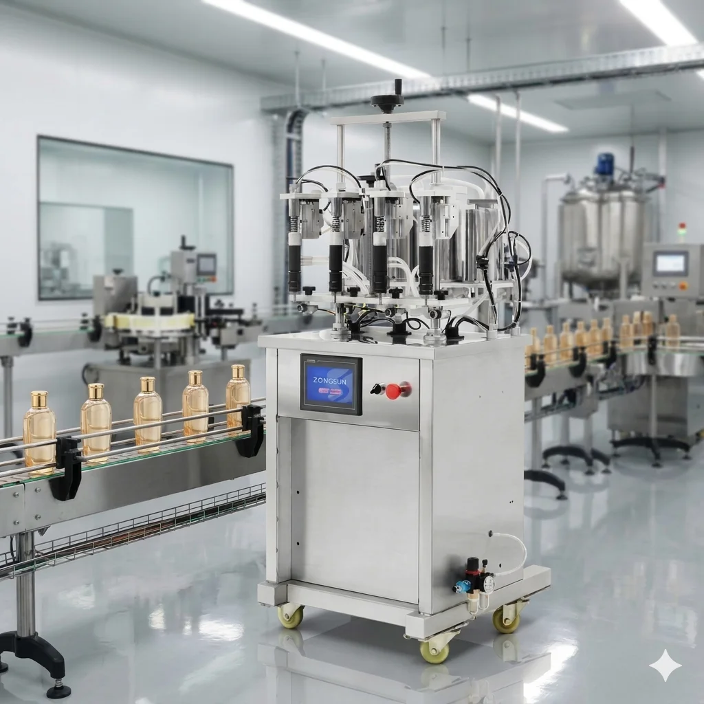 ZONESUN ZS-YTZL4S 4 Heads Semi Auto Vacuum Perfume Filling Machine Glass Bottle Liquid Leveling Equipment Essential Oil Filler