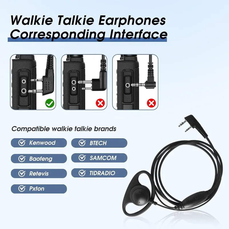 K-PLUG 2pin Earpiece Surveillance with PTT Mic Headset Accessories Kit for Baofeng Kenwood Retevis Pxton BTECH Walkie Talkie