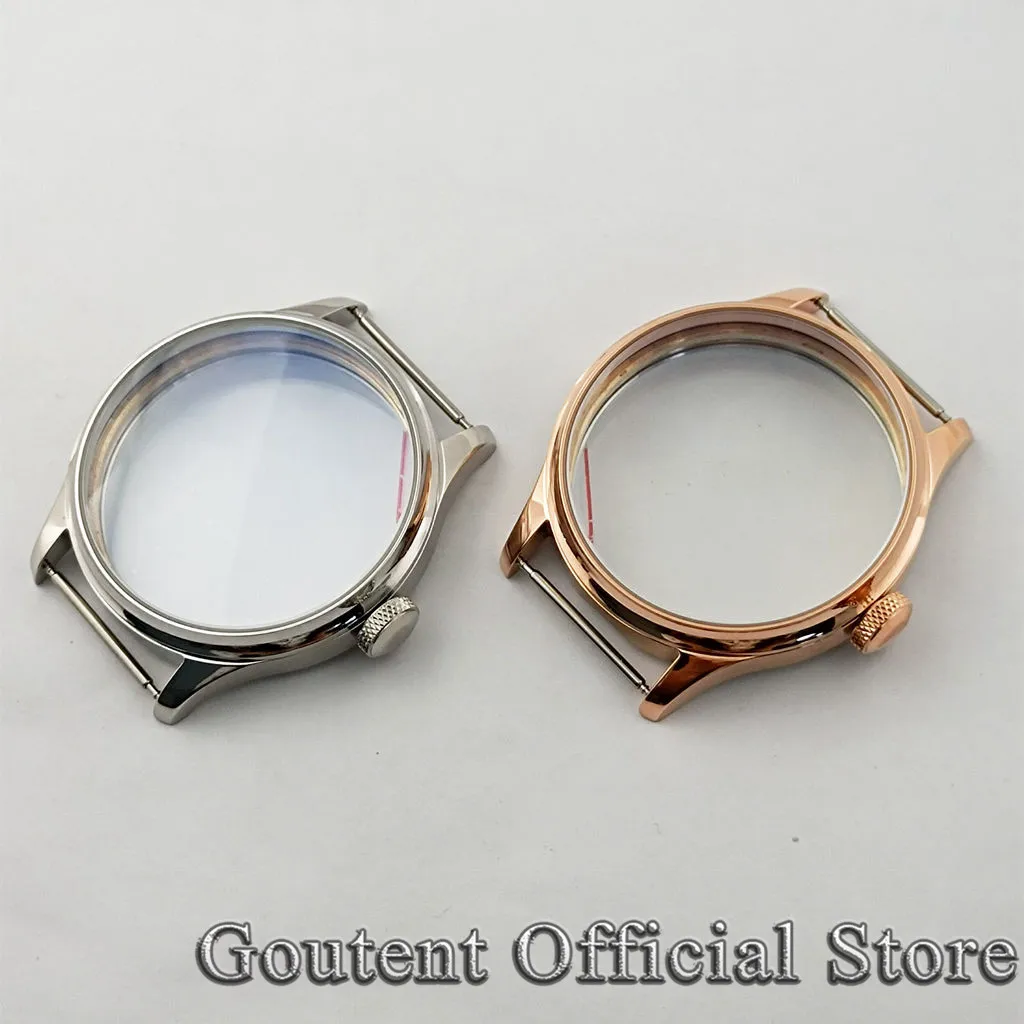 Goutent 44mm Silver Rose Gold Black PVD Steel Watch Case Fit ETA 6497/6498 Seagull ST3600/3620 Movement