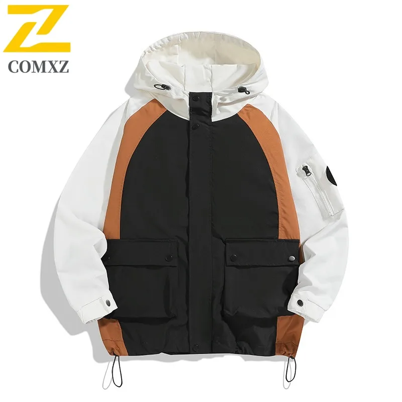 

COMXZ 2025, мужская и женская ветровка с капюшоном, рабочая одежда, повседневная модная ветрозащитная куртка для пар, модное ветрозащитное пальто с двусторонним открытием
