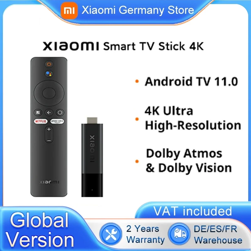 Global Version Xiaomi Mi TV Stick 4K Android 11 BT5.0 TV Dongle Portable Streaming Media Multi Language Google Assistant