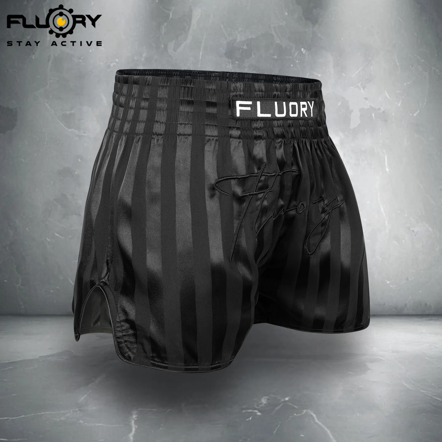 

FLUORY Jacquard Embroidered Stripes Advanced Minimalist Muay Thai Shorts Gym Boxing MMA Training Pants Muay Thai Shorts