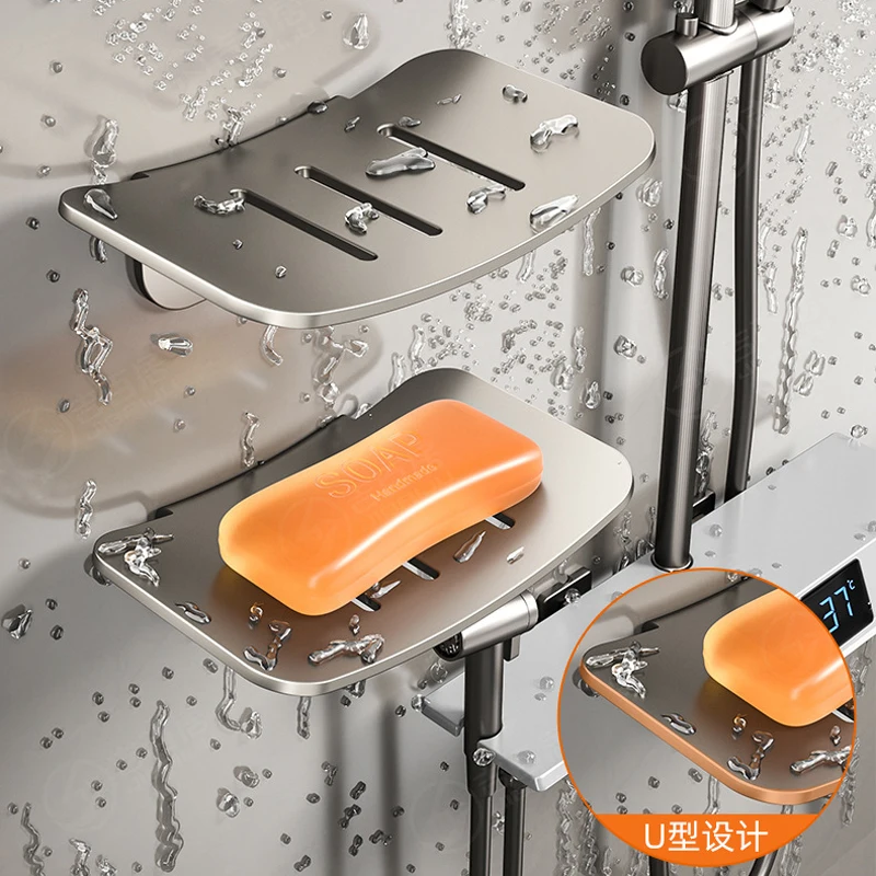 

Rack Holder With Drain Bathroom Wall Mounted Soap Dish Soap Box Organizer Accessories New U-shaped Soap Dish Aluminum